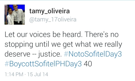 Tamy Oliveira, a boycotter from South America tweets her support.